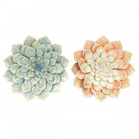 Decorazione da Parete DKD Home Decor 61 x 8 x 61 cm Fiore Azzurro Arancio Shabby Chic (2 Unità)