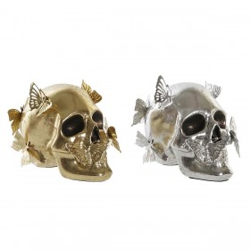 Statua Decorativa DKD Home Decor Dorato Argentato Teschio 16,5 x 10,5 x 11,5 cm (2 Unità)