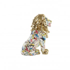 Statua Decorativa DKD Home Decor Dorato Leone Resina Multicolore Moderno (21 x 14,5 x 27 cm) (15 x 21 x 27 cm)