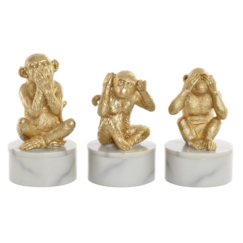 Statua Decorativa DKD Home Decor Bianco Dorato Tropicale Scimmie 10,5 x 10,5 x 18,5 cm (3 Pezzi)
