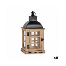 Lanterna Nero Metallo Legno Marrone (14 x 40 x 20 cm) (6 Unità)