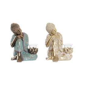 Statua Decorativa DKD Home Decor 17 x 14,5 x 23,7 cm Dorato Buddha Verde Orientale (2 Unità)