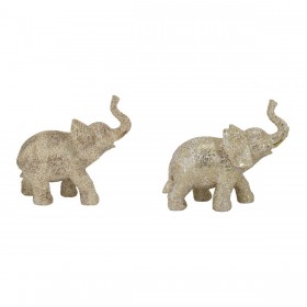 Statua Decorativa DKD Home Decor 22,7 x 11 x 20,8 cm Elefante Beige Dorato Coloniale (2 Unità)