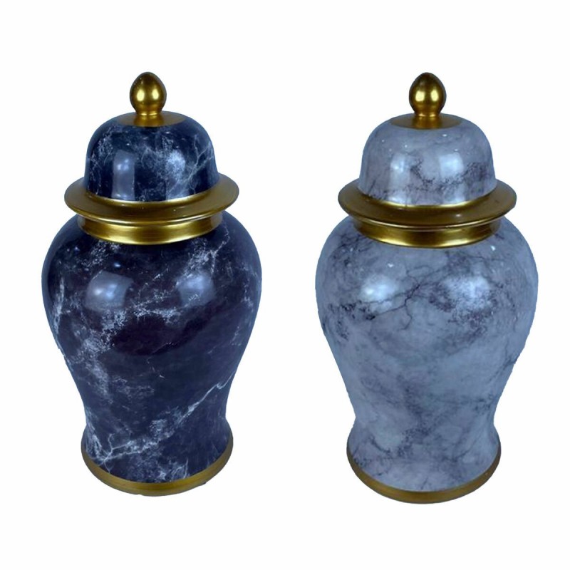 Vaso DKD Home Decor Porcellana Azzurro Dorato Marmo Moderno 17 x 17 x 32 cm (2 Unità)