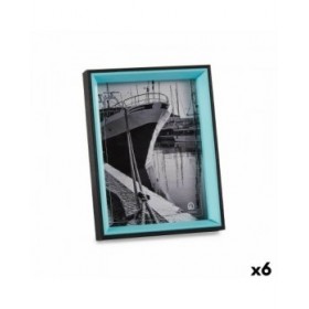 Cornice Portafoto Cristallo Nero Azzurro Legno MDF (3 x 22 x 17 cm) (6 Unità)