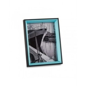 Cornice Portafoto Cristallo Nero Azzurro Legno MDF (3 x 22 x 17 cm) (6 Unità)