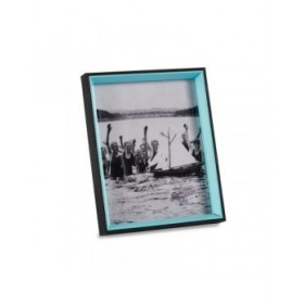 Cornice Portafoto Cristallo Nero Azzurro Legno MDF (6 Unità) (3 x 27 x 22 cm)