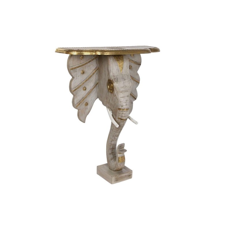 Ingresso DKD Home Decor Elefante Bianco Grigio Dorato Ottone Legno di mango 80 x 30 x 96 cm