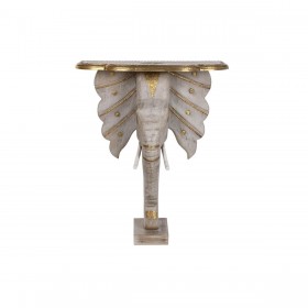 Ingresso DKD Home Decor Elefante Bianco Grigio Dorato Ottone Legno di mango 80 x 30 x 96 cm