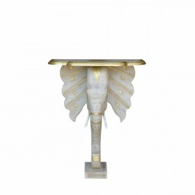 Ingresso DKD Home Decor Elefante Bianco Grigio Dorato Ottone Legno di mango 80 x 30 x 96 cm