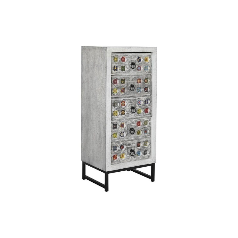 Cassettiera DKD Home Decor Bianco Grigio Ceramica Legno di mango Indiano 45 x 35 x 107 cm