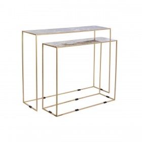 Set di 2 tavoli DKD Home Decor Bianco Nero Dorato 100 x 28 x 80 cm
