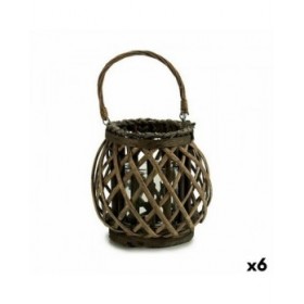 Portacandele Grigio Marrone vimini Vetro 29,5 x 24 x 22 cm (6 Unità)