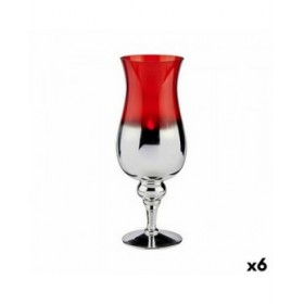 Portacandele Cristallo Rosso Argentato 13 x 35 x 13 cm (6 Unità)