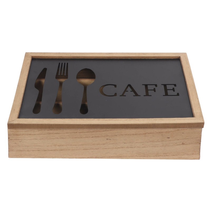 Vassoio Portaposate DKD Home Decor Marrone Nero Metallo Alluminio Legno MDF Vintage 25 x 18 x 6 cm