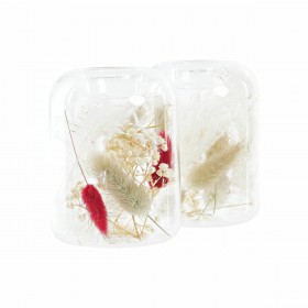 Portacandele DKD Home Decor Fiore secco 8 x 8 x 11 cm Cristallo Beige Rosso Granato (2 Unità)