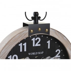 Orologio da Parete DKD Home Decor 40 x 6,5 x 46 cm Nero Marrone Ferro Vintage Legno MDF Mappamondo (2 Unità)