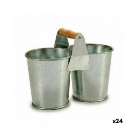 Vaso Ibergarden D60088-B Marrone Argentato Legno Zinco Doppia 20 x 15 x 10,2 cm (24 Unità)