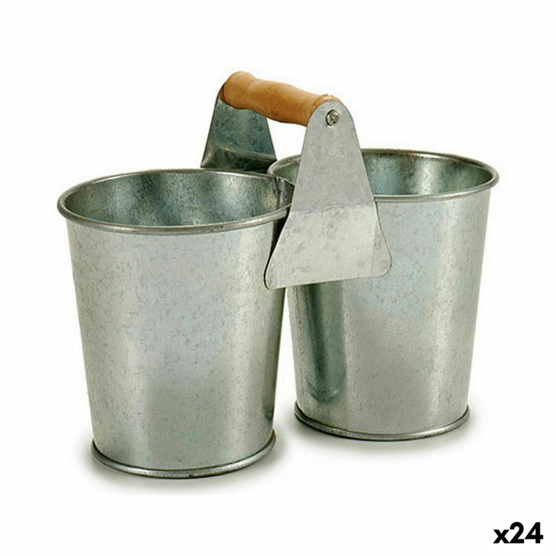 Vaso Ibergarden D60088-B Marrone Argentato Legno Zinco Doppia 20 x 15 x 10,2 cm (24 Unità)