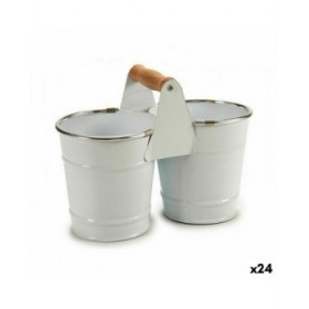 Vaso Ibergarden D60088-D Bianco Argentato Legno Zinco Doppia 20 x 15 x 10,2 cm (24 Unità)