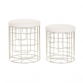 Poggiapiedi DKD Home Decor Beige Dorato Metallo Poliestere Bianco Moderno (38 x 38 x 44 cm) (35 x 35 x 40 cm)
