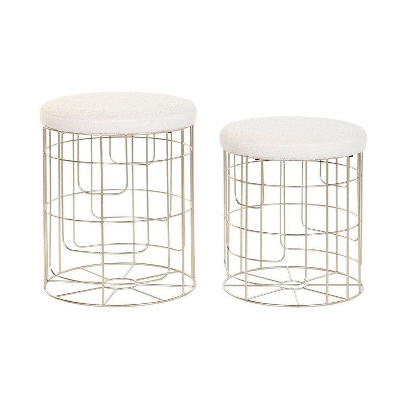Poggiapiedi DKD Home Decor Beige Dorato Metallo Poliestere Bianco Moderno (38 x 38 x 44 cm) (35 x 35 x 40 cm)