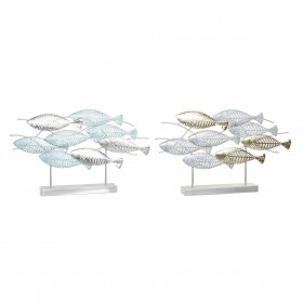 Statua Decorativa DKD Home Decor 65,4 x 9 x 39,5 cm Argentato Azzurro Dorato Spirali Mediterraneo (2 Unità)