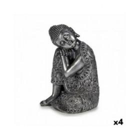 Statua Decorativa Buddha Seduto Argentato 20 x 30 x 20 cm (4 Unità)