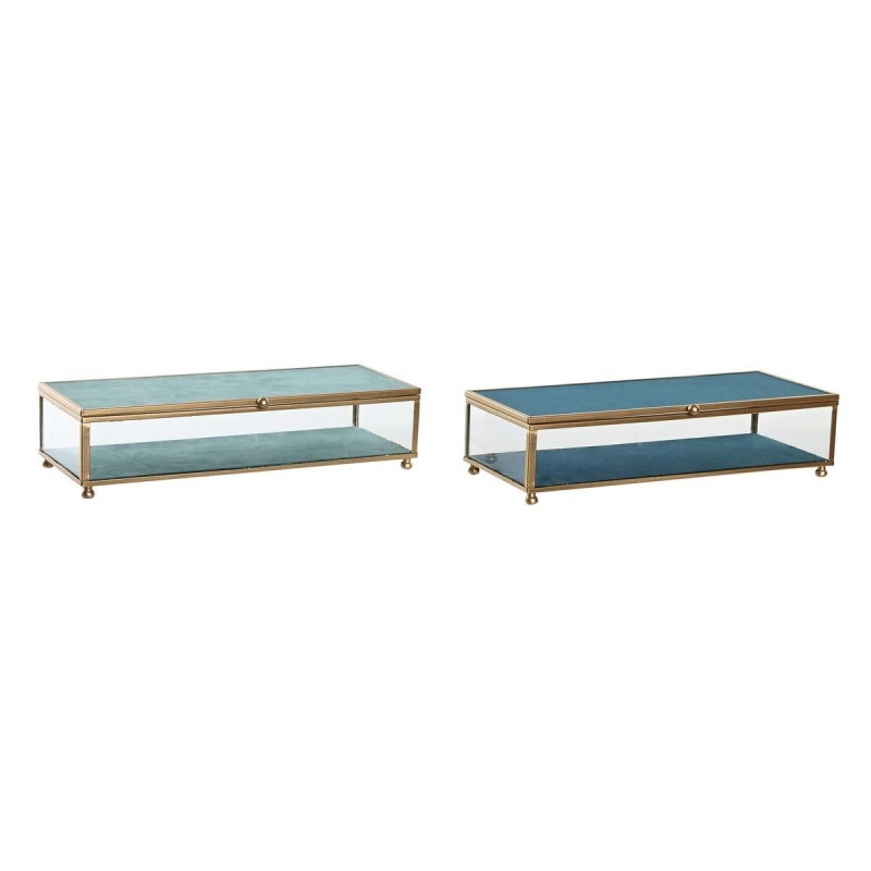 Scatola-Portagioie DKD Home Decor Cristallo Metallo Turchese Blu cielo 25 x 10 x 5 cm (2 Unità)