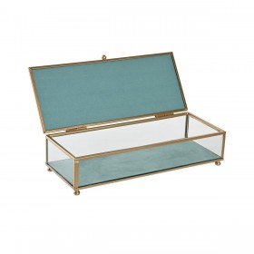 Scatola-Portagioie DKD Home Decor Cristallo Metallo Turchese Blu cielo 25 x 10 x 5 cm (2 Unità)