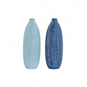 Vaso DKD Home Decor Azzurro Blu cielo Blu Marino Dolomite Mediterraneo Finitura invecchiata 11 x 11 x 36 cm (2 Unità)