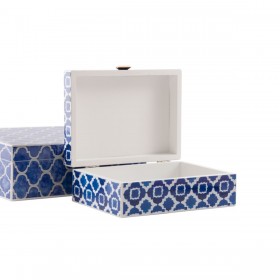 Scatola-Portagioie DKD Home Decor Azzurro Blu Marino Legno 24 x 20 x 8 cm (2 Unità)