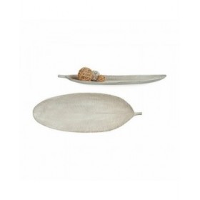 Vassoio Bianco Legno MDF Foglia della pianta 59,5 x 3 x 21,6 cm Decorazione (6 Unità)