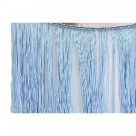 Poggiapiedi DKD Home Decor Argentato Metallo Blu cielo Blu Marino Frange 35 x 35 x 41 cm (2 Unità)