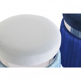 Poggiapiedi DKD Home Decor Argentato Metallo Blu cielo Blu Marino Frange 35 x 35 x 41 cm (2 Unità)