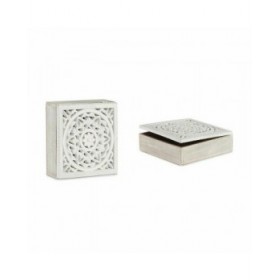 Scatola Decorativa Bianco Legno 22 x 7,5 x 22 cm (4 Unità)