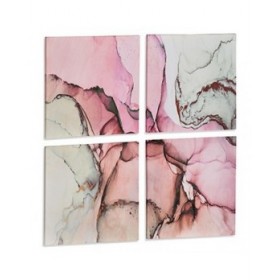 Set di 4 quadri Tela Rosa Marmo 35 x 7 x 35 cm (6 Unità)