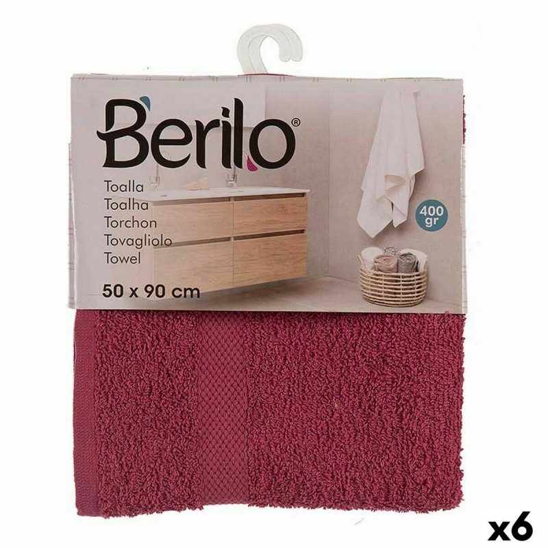 Telo da bagno Berilo 5312 Rosso Granato 80 % cotone 20 % Poliestere 50 x 0,5 x 90 cm (6 Unità)