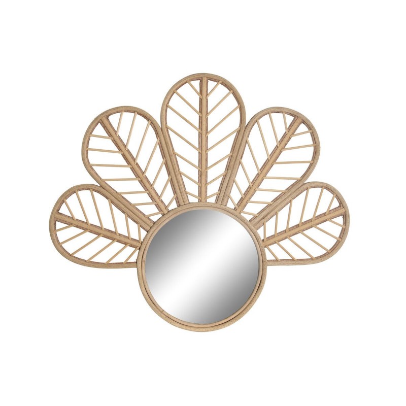 Specchio da parete DKD Home Decor 69 x 2 x 60 cm Fiore Cristallo Naturale Marrone Rattan Tropicale