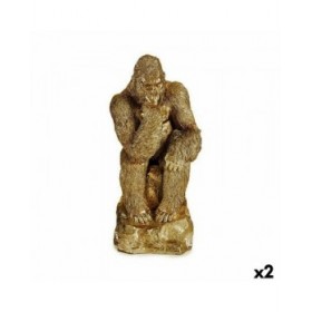 Statua Decorativa Gorilla Dorato 20,5 x 47 x 23,5 cm (2 Unità)