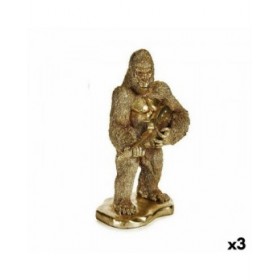 Statua Decorativa Gorilla Chitarre Dorato 16 x 39 x 27 cm (3 Unità)
