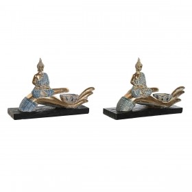 Statua Decorativa DKD Home Decor 25,7 x 8 x 16 cm Azzurro Buddha Turchese Orientale Decapaggio (2 Unità)