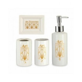 Set da Bagno Berilo DW20800-D Bianco Dorato Ceramica (12 Unità)