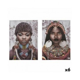 Set di 2 quadri Tela Africana 70 x 50 x 1,5 cm (6 Unità)