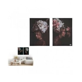 Set di 2 quadri Tela Donna Fiori 70 x 50 x 1,5 cm (6 Unità)